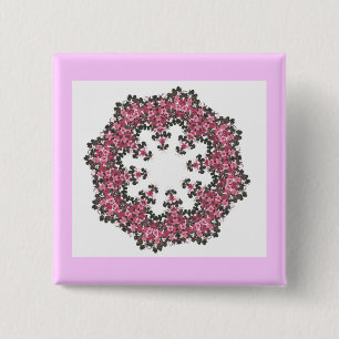 Badge Carré 5 Cm Fleurs roses