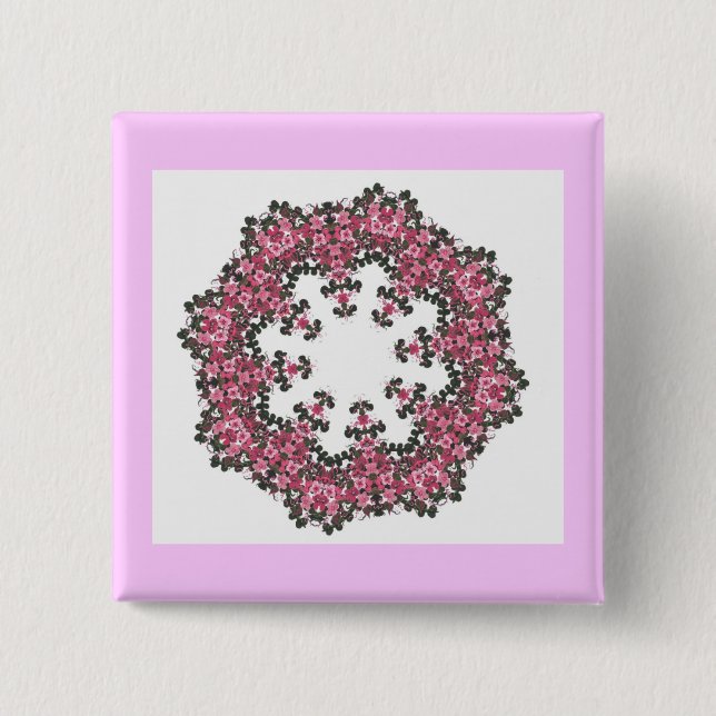 Badge Carré 5 Cm Fleurs roses (Devant)