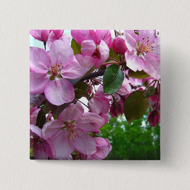 Badge Carré 5 Cm Fleurs roses d'Apple (Devant)