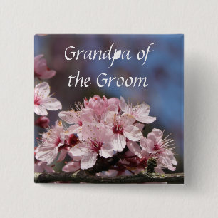 Badge Carré 5 Cm fleurs roses de cerisier en fleurs mariage grand-p