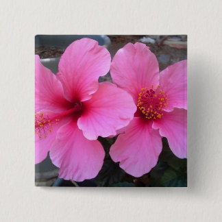 Badge Carré 5 Cm Fleurs roses de ketmie