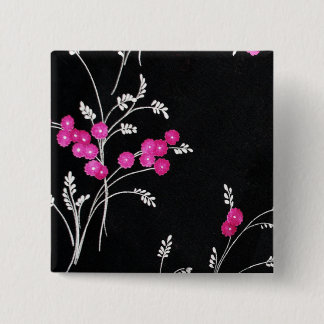 Badge Carré 5 Cm Fleurs roses sur le noir