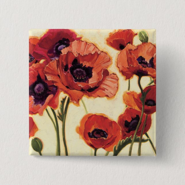 Badge Carré 5 Cm Fleurs rouges (Devant)