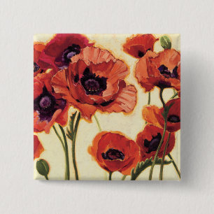 Badge Carré 5 Cm Fleurs rouges
