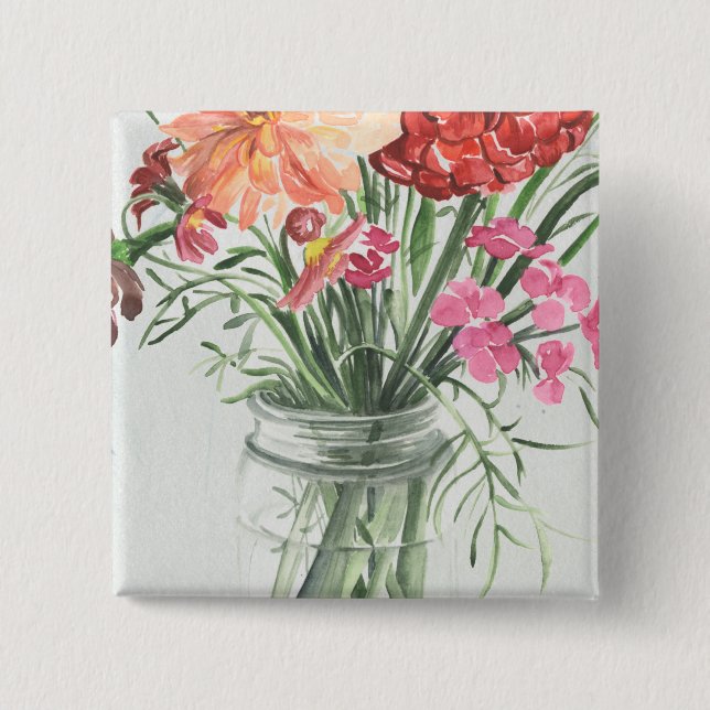 Badge Carré 5 Cm Fleurs sauvages d'été - Rose & Rouge (Devant)