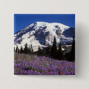 Badge Carré 5 Cm fleurs sauvages estivales au pied du mont Rainier,