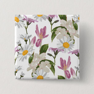 Badge Carré 5 Cm Fleurs sauvages violettes roses tropicales marguer