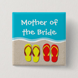 Badge Carré 5 Cm Flip Flop Mariage sur le bouton Beach Bridal Party