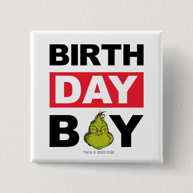 Badge Carré 5 Cm Flocon de neige Grinch Birthday Boy (Devant)