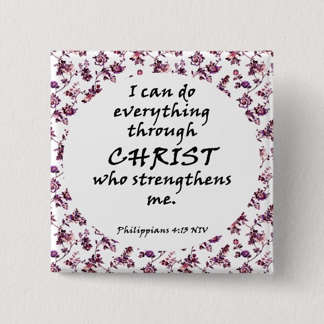 Badge Carré 5 Cm Floral Bible Verse     Button (Devant)