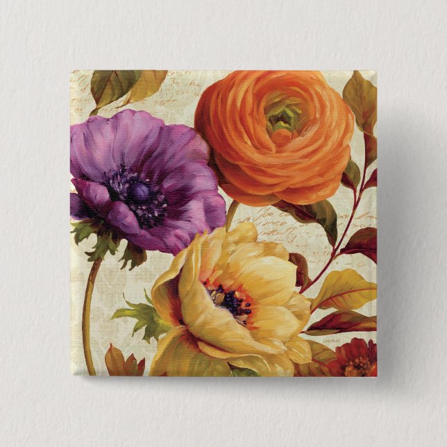 Badge Carré 5 Cm Floral en pleine floraison (Devant)