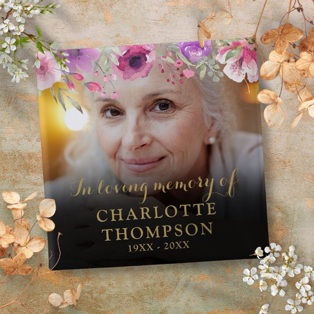 Badge Carré 5 Cm Floral In Love Mémoire Funeral Photo (Floral In Loving Memory Funeral Photo Button)