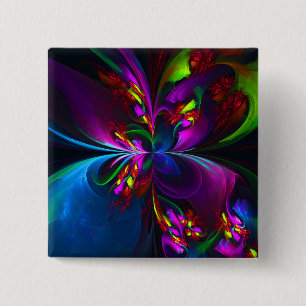 Badge Carré 5 Cm Floral moderne Art Abstrait Rouge Bleu Motif #15