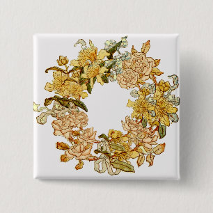 Badge Carré 5 Cm Floral Spring Fleur de couronne rose Fleurs Art