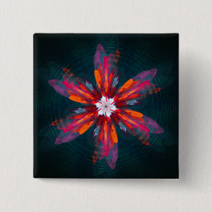 Badge Carré 5 Cm Flore Mandala Flowers Orange Red Blue Abstract