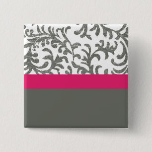 Badge Carré 5 Cm Flore rose et gris chaud