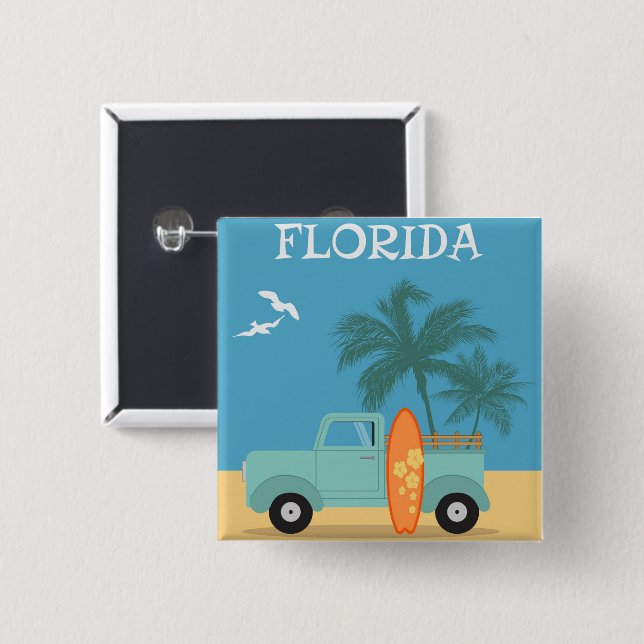 Badge Carré 5 Cm Floride : Bouton Voyage (Devant & derrière)