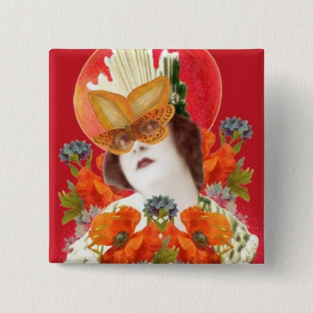 Badge Carré 5 Cm flowerLadyMangoHead II (Devant)