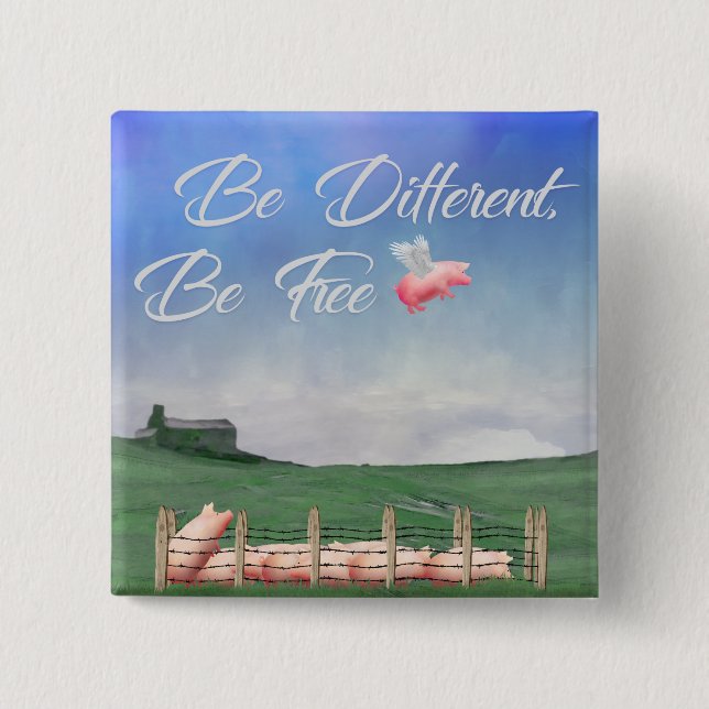 Badge Carré 5 Cm Flying Pig Be Different (Devant)