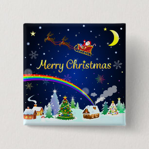 Badge Carré 5 Cm Flying Santa Claus with Crescent Moon