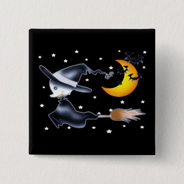 Badge Carré 5 Cm Flying Witch on Halloween Night (Devant)