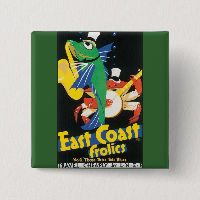 Badge Carré 5 Cm Folâtreries de la côte Est (Devant)