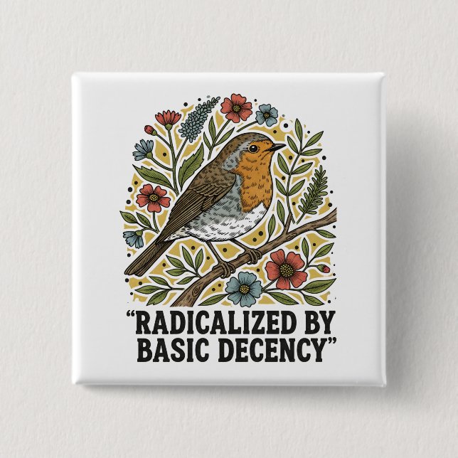 Badge Carré 5 Cm Folk Art Bird Illustration for Social Justice  (Devant)