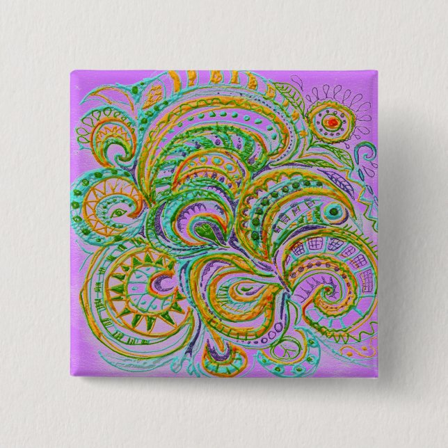 Badge Carré 5 Cm Folk Art Fantasy Pattern (Devant)