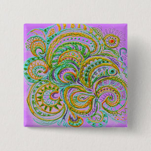 Badge Carré 5 Cm Folk Art Fantasy Pattern