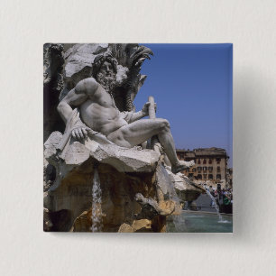 Badge Carré 5 Cm Fontaine des Quatre-Fleuves, place Navone, Rome,