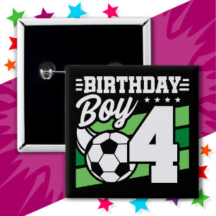 Badge Carré 5 Cm Football de 4 ans Fête de Football de 4e anniversa