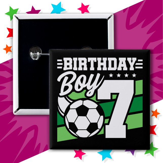Badge Carré 5 Cm Football de 7 ans fête de football 7e anniversaire (Créateur téléchargé)