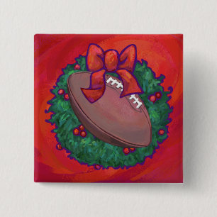 Badge Carré 5 Cm Football de couronne de Noël en rouge