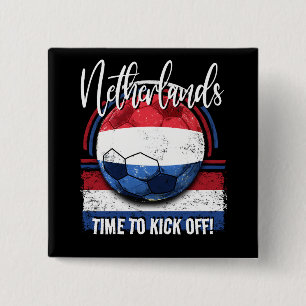 Badge Carré 5 Cm Football Pays-Bas Drapeau, Balle De Football En Da