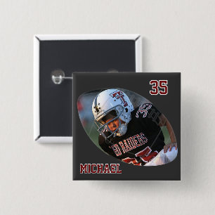 Badge Carré 5 Cm Football photo - Rouge foncé - Personnalisé