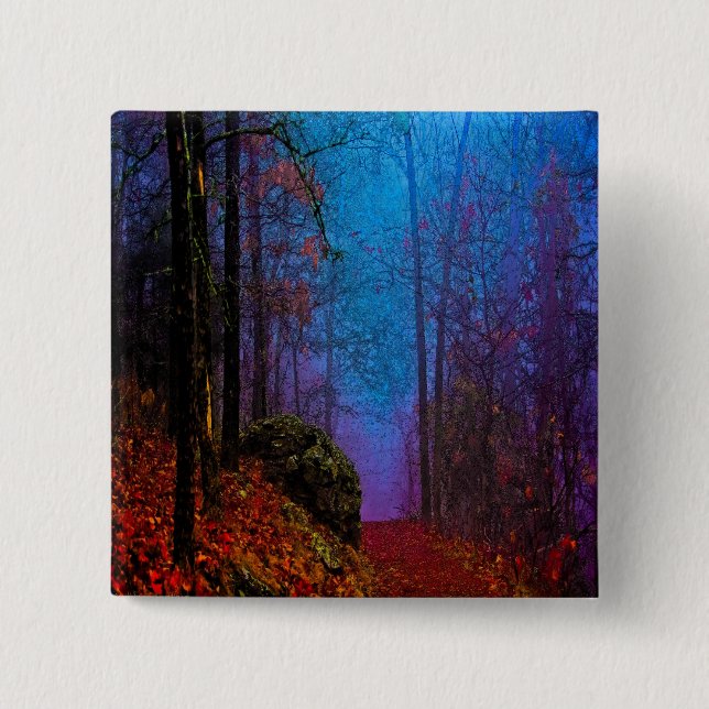 Badge Carré 5 Cm Forêt peinte d'automne brume violette (Devant)