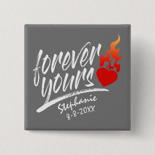 Badge Carré 5 Cm Forever Votre Nom Personnalisé Valentine Bouton