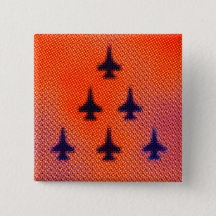 Badge Carré 5 Cm Formation de F16 à Orange. Pop art