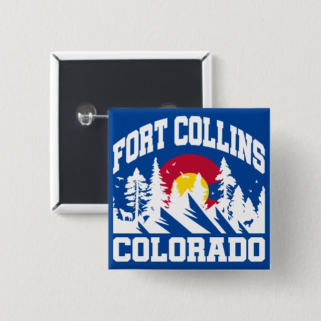 Badge Carré 5 Cm Fort Collins, Colorado (Devant & derrière)