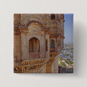 Badge Carré 5 Cm Fort de Mehrangarh dominant Jodhpur, Le Bleu