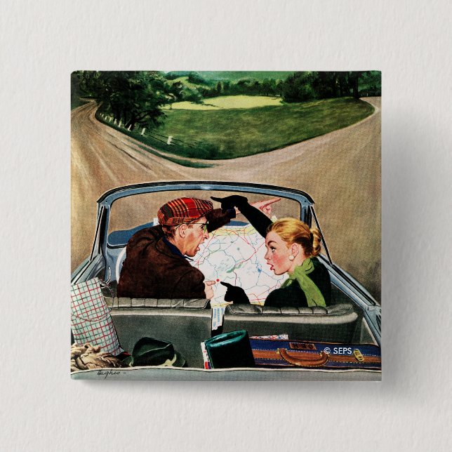 Badge Carré 5 Cm Fourche sur la route (Devant)