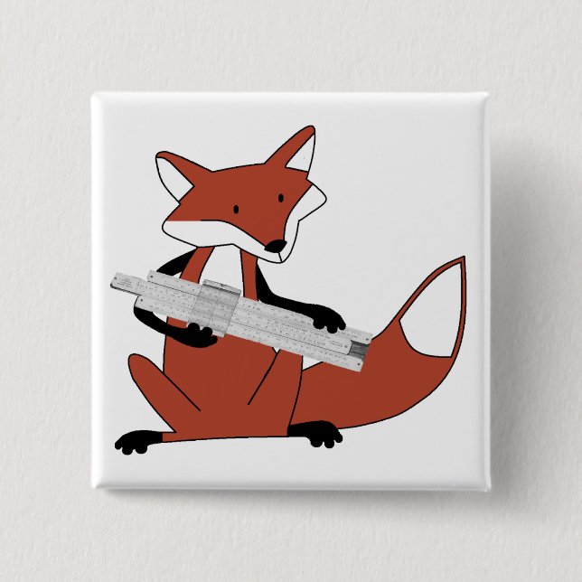 Badge Carré 5 Cm Fox avec une règle à calcul (Devant)