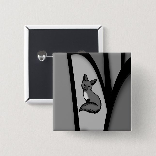 Badge Carré 5 Cm Fox Design d'art moderne en argent (Devant & derrière)