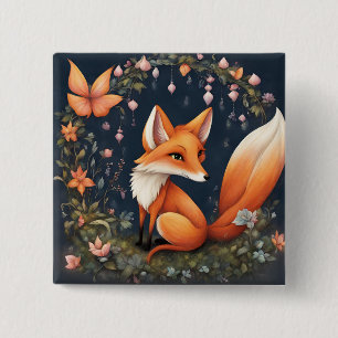 Badge Carré 5 Cm Fox en fleurs