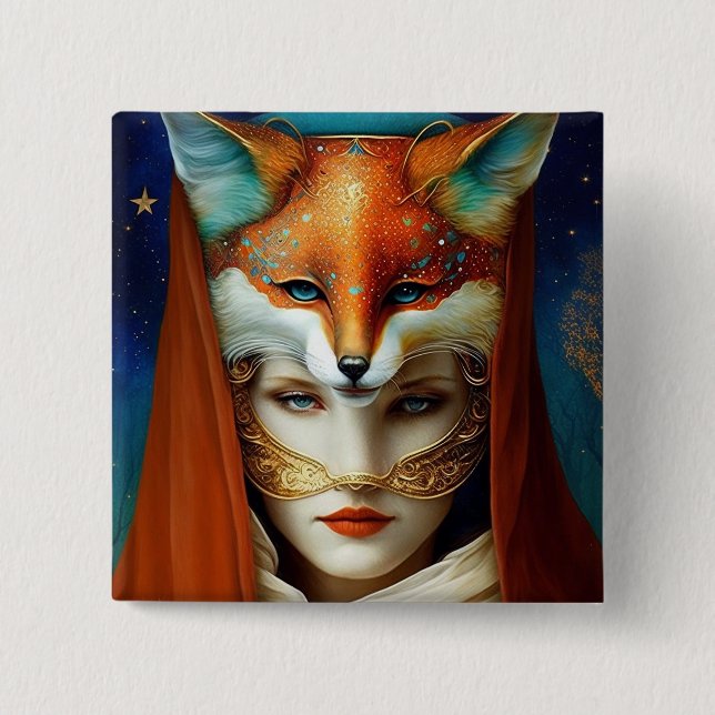 Badge Carré 5 Cm Fox Femme Surreal Imaginaire Art (Devant)
