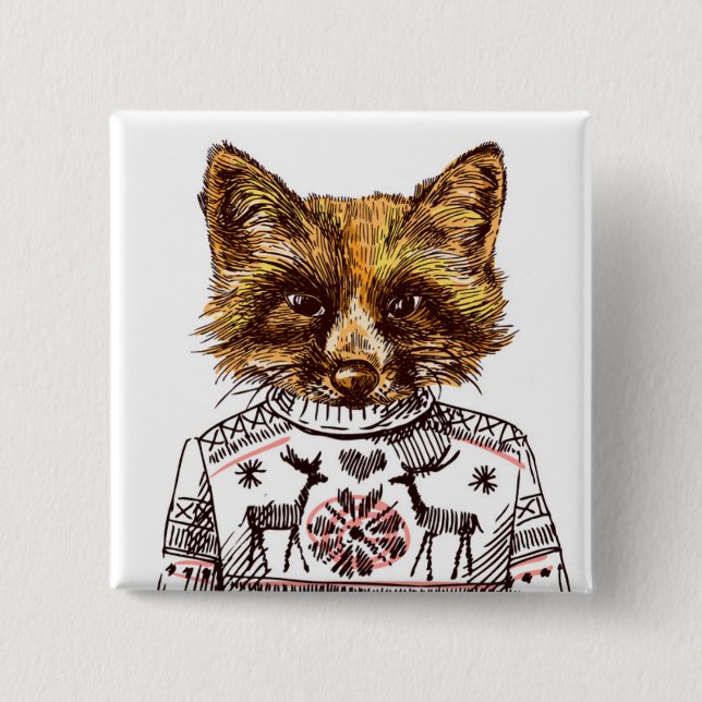 Badge Carré 5 Cm Fox habillé rusé (Devant)