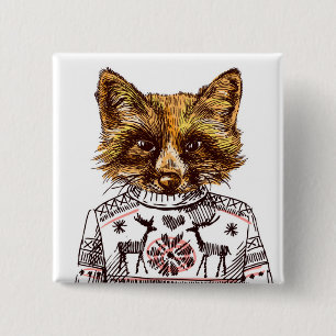 Badge Carré 5 Cm Fox habillé rusé