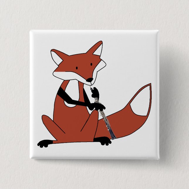 Badge Carré 5 Cm Fox jouant le hautbois (Devant)