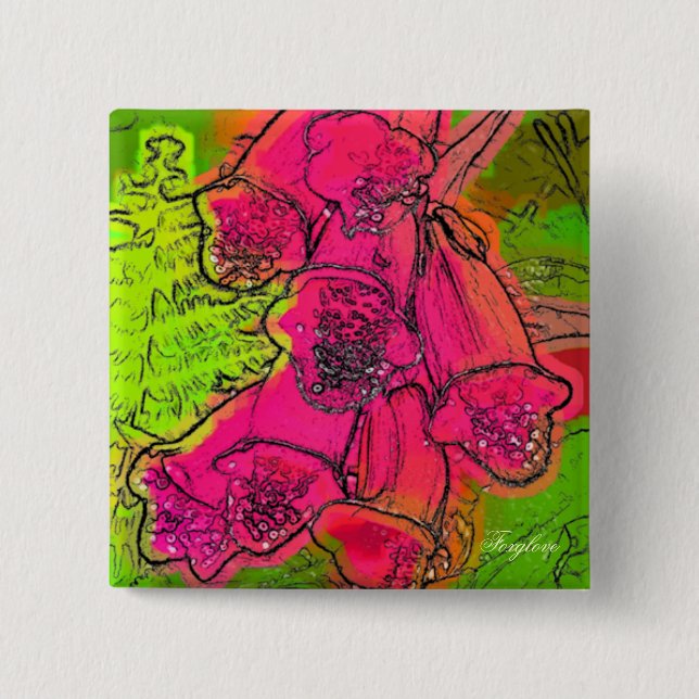 BADGE CARRÉ 5 CM FOXGLOVES (Devant)