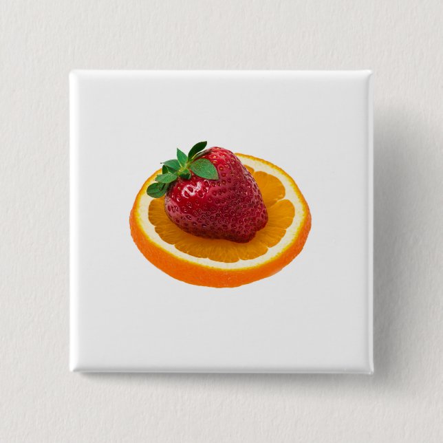 Badge Carré 5 Cm Fraise et orange (Devant)